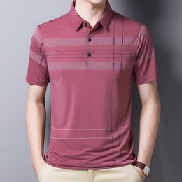 Men's Polos MLSHP Summer Thin Men's Polo Shirts High Quality Short Sleeve Striped Business Casual Male Tops Fashion Loose Mens Clothing 3XL 230227