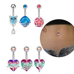 14G Heart Belly Button Rings Colorful Double Ball Body Navel Ring Barbell for Men Women Body Piercing