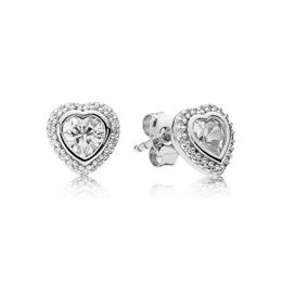 Sparkling Heart Stud Earrings Real Sterling Silver for Pandora CZ Diamond Womens Wedding Jewellery Girlfriend Gift Rose Gold designer Love Earring with Original Box