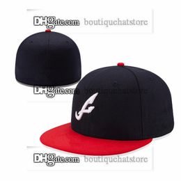 One Piece Men's Team Baseball Fitted Hats Black Royal Blue Purple Color " Atlanta" SF STL Flat Letter Sport Full Closed Caps Mix Size 7- 8 For Men and Women MA2-037