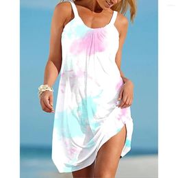 Casual Dresses Tie Dye 3D Printed Sexy Beach Dress Elegant Women Sleeveless Hawaii Vintage Party Beachwear Girls Sling Night