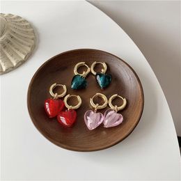 Dangle Earrings & Chandelier Origin Summer French Glass Love Heart Hoop Earring For Women Pink Blue Red Fairy Gold Colour Metallic Jewellery