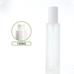 Storage Bottles 100ml Frosted/green/blue/white Glass Bottle White Pump Lid Toner Serum/lotion/emulsion/foundation/gel Cosmetic Packing