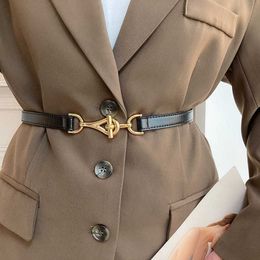 Belts New Korean Woman Thin Belt Chic Allmatch Shirt Skirt Dress Decoration Waistband Gold Buckle PU Leather Belts Ladies Waist Strap Z0223