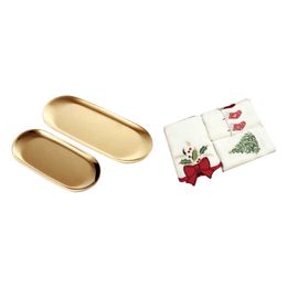 Decorative Plates JFBL Hot 1Set Christmas Series Cotton Towels Christmas Bells Towels 2 Sets Gold Oval Stainless Steel Trinket Tray Z0227