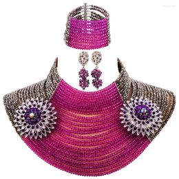 Necklace Earrings Set Trendy Purple Crystal Bead Choker African Jewellery Nigerian Wedding Beads