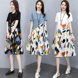 Casual Dresses Women's Oversized Printed Slim Dress Loose Cover Belly Fat Mm A-line Skirt