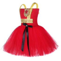 Girl's Dresses Firefighter Kids Cosplay Dresses for Girls Princess Fireman Come Toddler Baby Girl Tutu Dress Birthday Halloween Outfit 1-14Y