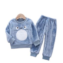 Pyjamas Winter Baby Boys Girls Pyjamas Sets Autumn Fashion Flannel Fleece Clothes Kids Cartoon Bear Sleepwear Children Clothing 230227