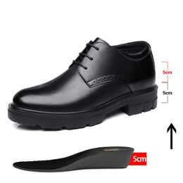 Dress Shoes Size 44 Inner Height Increasing Men's Leather Formal Shoes 10cm Thick Bottom 8cm Men Wedding Groom Casual Shoes Hidden Heel R230227