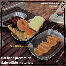 Decorative Plates European retro tinplate plate outdoor camping fruit plate portable antiscalding picnic barbecue plate dinnerware set Z0227