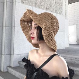 Wide Brim Hats Simple Girl Raffia Floppy Straw For Women Summer Beach Breathable FashBreathable Panama Sun WomenWide