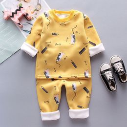 Pajamas Cartoon Baby Girl Pajamas Winter Warm Children Clothes Boy Pajama Set Cotton Long Sleeve Topspants Kids Clothing 1-4 Years 230227