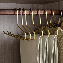 Hangers Racks 5pcs Non-Slip Pants Rack Trouser Drying Hangers Gold/Sliver Solid Metal Open Ended Pant Storage Space Saver Wardrobe Organzier 230227