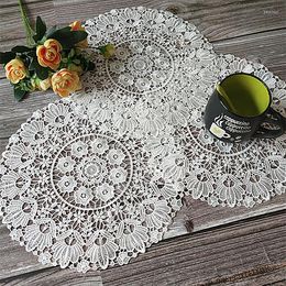 Table Cloth Delicate White 3D Embroidery Cup Mat Christmas Round Tea Drink Napkin Dining Placemats Doily Decor