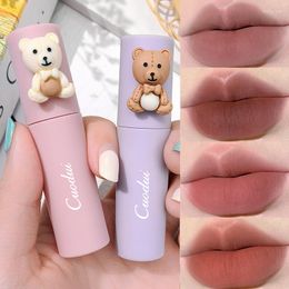 Lip Gloss 4 Colors Matte Waterproof Lasting Cute Bear Red Velvet Liquid Lipstick Non-Stick Cup Tint Mud Makeup Cosmetics