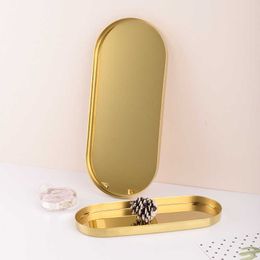 Decorative Plates Light Luxury Stainless Steel Storage Tray Metal Oval Straight Edge Gold Plate Desktop Jewellery Cosmetics Home Decoration Tray Z0227