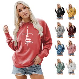 Womens Hoodies Sweatshirts Autumn and winter womens jacket longsleeved sweater loose casual Christian pattern printing Faith crew neck sweatshirt 230227