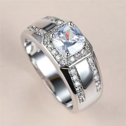 Wedding Rings Charm Luxury Male Female White Crystal Ring Silver Color Dainty Square Zircon Stone Engagement For Women Men
