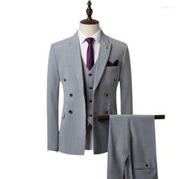 Men's Suits 2023 Double-breasted Men Three Piece Closure Collar Casual Business Plus Size Slim Fit Suit Costume Homme Marriage Terno