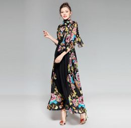 Casual Dresses 2023 Spring And Summer Three-quarter Sleeve Printed Chiffon Length Women Dress Bohemian Scarves Billowing