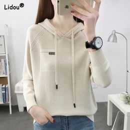 Women's Hoodies Sweatshirts Slim Threedimension Decoration Knitted Hooded Sweater Casual Thick Autumn Winter Drawstring Multiple Colour Clothing 230225