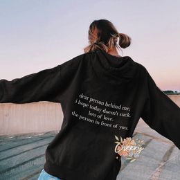 Womens Two Piece Pants cute Dear person behind me Hoodie Women Hoody Sweatshirts Aesthetic Pullovers unisex pure cotton top jumper quote casual hoodies 230227