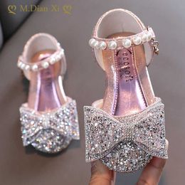 Sandals Children's Sequins Sandals Girls Sweet Bow Rhinestone Princess Shoes Fashion Nonslip Flat Kids Soft Bottom Sandals Girls Shoes Z0225