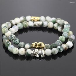 Charm Bracelets Coming Women Bracelet Fashion Jewelry Top Quality Moss Nature Stone Beads Silver-color Elephant