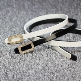 Belts Women Leather Belt PU Trouser Belt Black Formal Rhinestone Square Smooth Buckle Belt Office Lady Belt Z0223