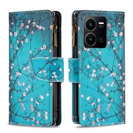 Patterns Cases For VIVO Y200E Y78 Y27 Y02 Y02S Y15 Y35 Y11 Y12 Y17 Y21 Y33S V21E 4G 5G Zipper Wallet Leather Flower Phone Case