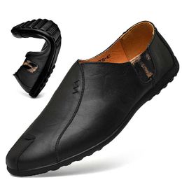 Dress Shoes Leather Men Shoes Luxury Brand 2021 Italian Casual Mens Loafers Moccasins Breathable Slip on Black Driving Shoes Plus Size 3847 R230227