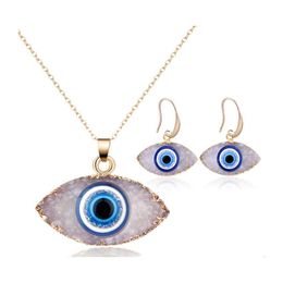 car dvr Pendant Necklaces Blue Inspired Jewellery Evil Eye Druzy Stone Necklace Earrings Resin Quartz Crystal Fashion For Women Drop Delivery P Dhjwz