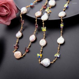 Pendant Necklaces Gold Colour Chain Portrait Coin Choker Necklace Women Irregular Baroque Cultured Pearl Bohemian Jewellery Gift