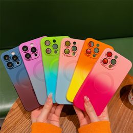 Gradual Rainbow Magsafe Phone Case With Wireless Charging Magnetic Circuit Board for iPhone 14 13 12 11 Pro Max Colorful Back Cover in OPP Bag