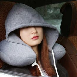 Travel Hooded U-Shaped Pillow Cushion Car Office Airplane Head Rest Neck Support Eye Mask Eyemask