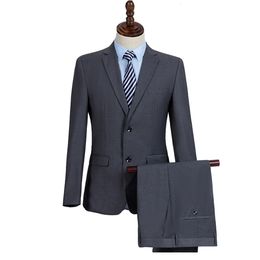 Men's Suits Blazers Mens Tailor Suit for Business Wear Grey Serge Fabric Quality for Autumn Winter Jacket and Pant 2 Pieces Set 230227