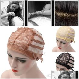 Wig Caps Cap Top Stretch Mesh Weaving Back Adjustable Strap Hair Net For Making Wigs 3 Colour Drop Delivery Products Accessories Dh4Mj