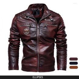 Men's Jackets High Quality Motorcycle Style For Men PU Leather Jacket Fashion Zipper Overcoat Casual Vintage Warm Winter Coat Plus Size