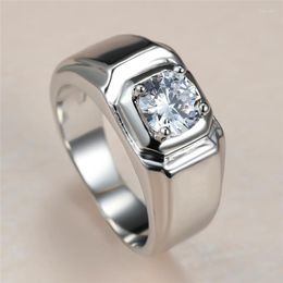 Wedding Rings Women Men Trendy White Round Crystal Ring Charm Silver Color Dainty Square Zircon Engagement For Male Female