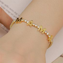 s925 Sterling Silver Mama Letters Tennis Bracelet Designer for Woman White 5A Cubic Zirconia 18k Gold Chain Love Bracelets Luxury Jewellery Gift Box Mothers Day Gift
