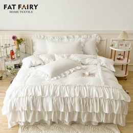 Bedding sets White Cake Layers Big Lace Ruffles Girls Duvet Cover Set Pillowcases Bed Skirt Or Bed Sheet Set Bedspread Princess Bedding Set 230227