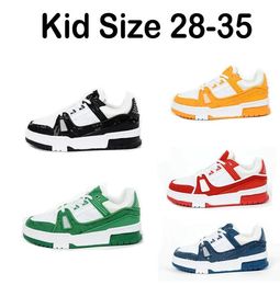 2023 NEW Kids Designer Sneaker Virgil Trainer Casual Shoes Calfskin White Green Red Blue Letter Overlays Platform Low Sneakers Size 28-45