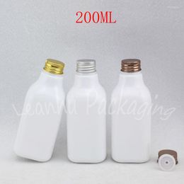Storage Bottles 200ML White Square Plastic Bottle Aluminium Cap 200CC Shampoo / Lotion Shower Gel Sub-bottling Empty Cosmetic Container