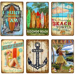 Aloha Beach art painting Bar Tin Sign Plaque Summer Metal Plate Wall Decor For Beach House Surf Club Personalised Decorative Iron Painting Size 30X20cm w02