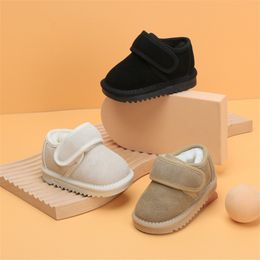 First Walkers Genuine Leather Winter Baby Shoes Warm Plush Toddler Boys Girls Cotton Shoes Rubber Sole Outdoor Tennis Fashion Little Kids Boot 230227