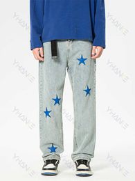 Men's Jeans Four Seasons Men's Jeans High Street Star Pattern Embroidered Jeans Trendy Street Distressed Straight Loose Casual Pants JEANS Z0225