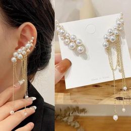 Backs Earrings Vintage Tassel Pearl Hoop Ear Cuff Clip On For Women Korean Fake Piercing Aesthetic Jewelry Brincos