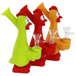 Latest Colourful Silicone Portable Hookah Pipe Chicken Shape Removable Dry Herb Tobacco Oil Rigs Philtre Smoking Bong Handpipes Waterpipe Cigarette Holder DHL