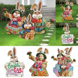 Decorative Objects Figurines Happy Easter Decorations Rabbit Insert Sign Ornaments Outdoor Courtyard Stakes Party Decoration 230227